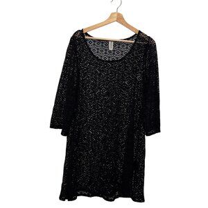 Miraclesuit Black Crochet Swim Cover-Up 3/4 Sleeves Lightweight & Stylish Women'